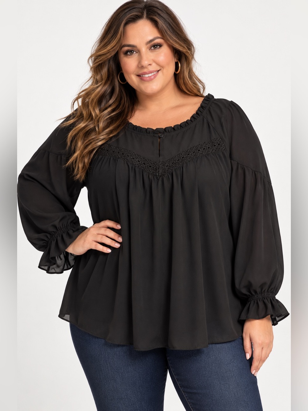 Zac & Rachel Black Lace Detail Blouse Size 3X